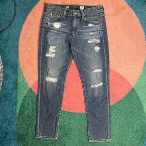 AG Adriano Goldschmied Jeans Beau Slouchy Skinny Distressed Blue Denim 28R